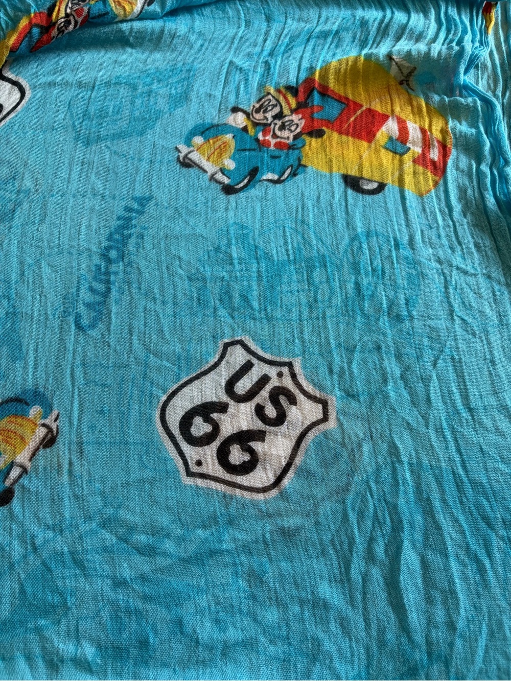 Disney Parks Mickey Minnie Route 66 Turquoise Fringe Scarf